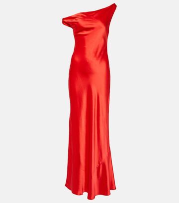 staud ashanti one-shoulder satin gown in red