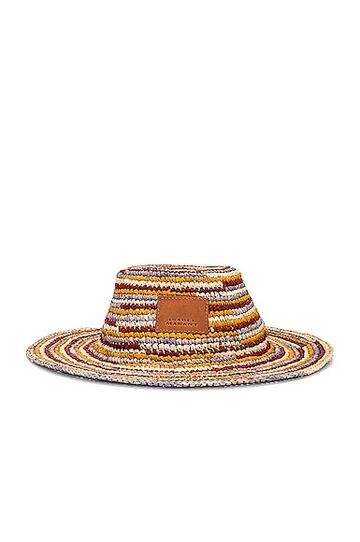 isabel marant tulum raffia hat in neutral in fuchsia / yellow