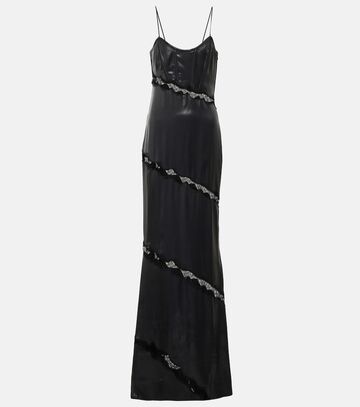 alessandra rich lace-embroidered faux leather dress in black