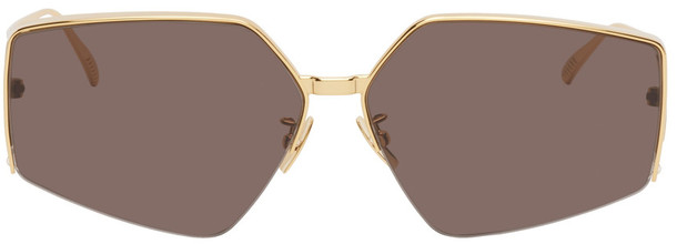 Bottega Veneta Gold Semi-Rimless Pentagonal Sunglasses