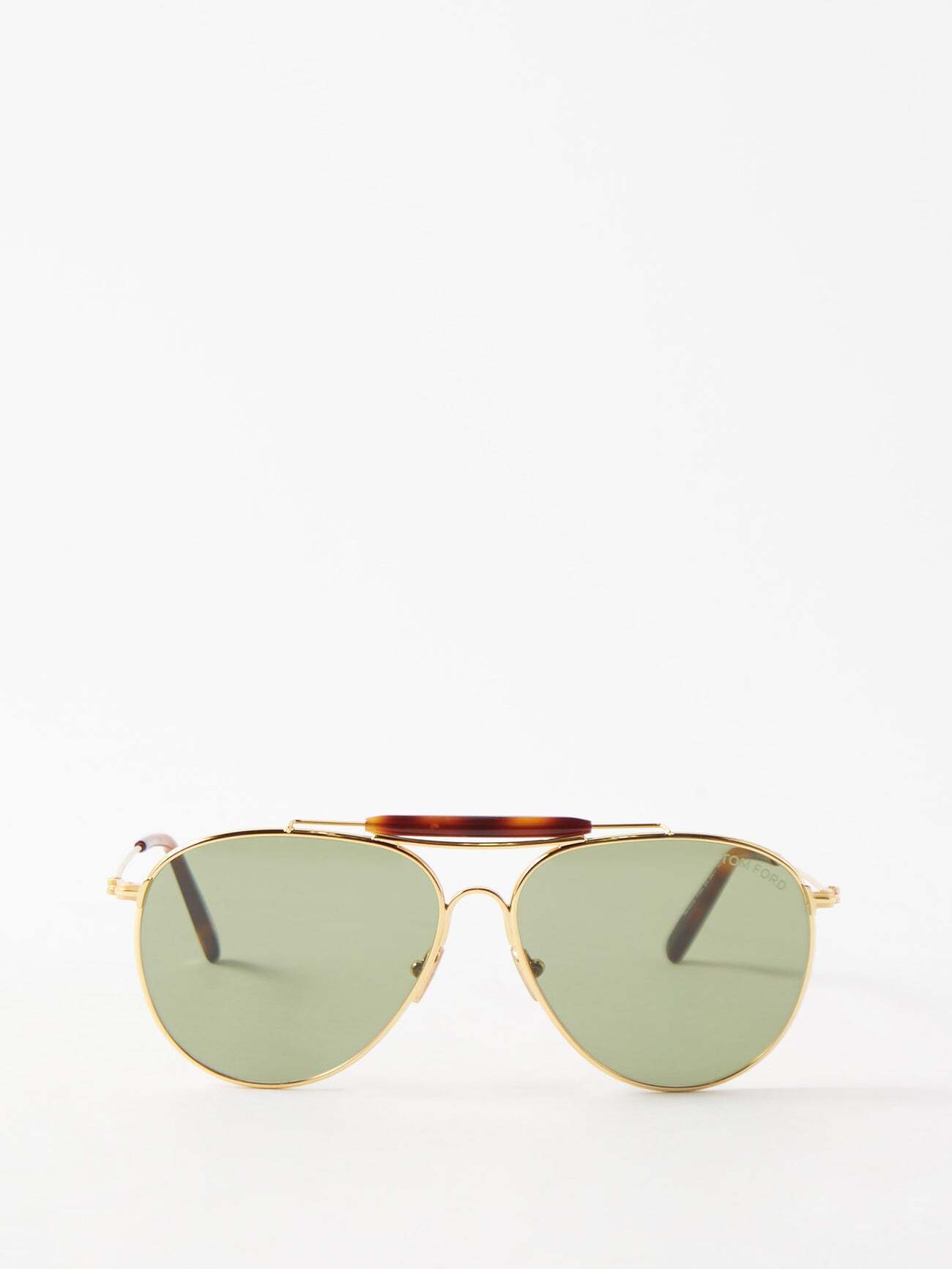 Tom Ford Eyewear - Raphael 02 Aviator Metal Sunglasses - Womens - Green Gold