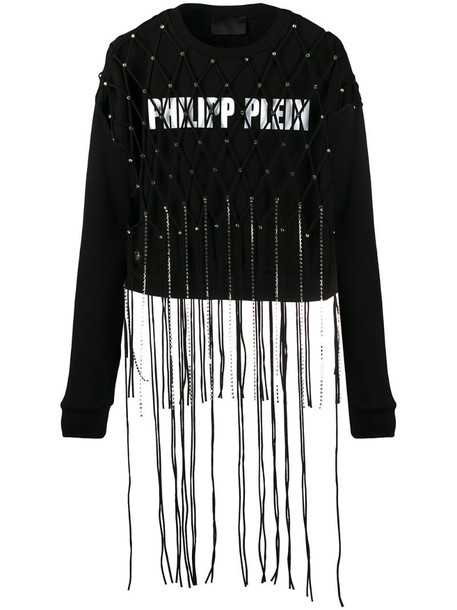 Philipp Plein crystal-net fringe crop top in black