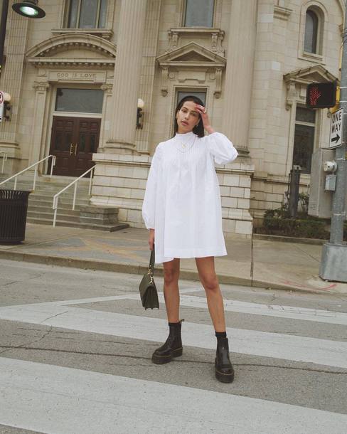 white dress with boots