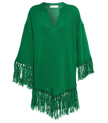 valentino fringe-trimmed virgin wool poncho in green