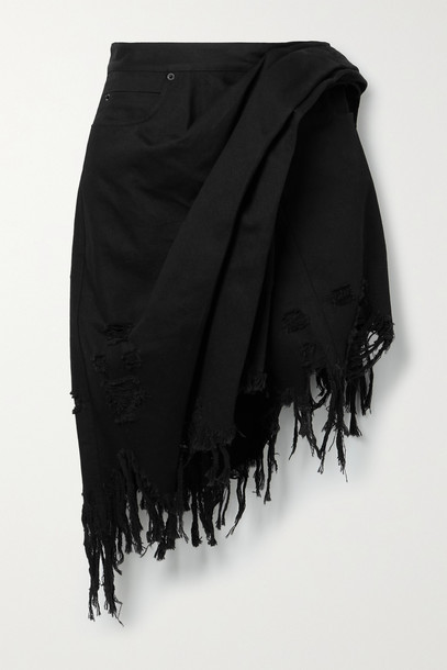 ALEXANDER WANG - Frayed Asymmetric Wrap-effect Denim Mini Skirt - Black