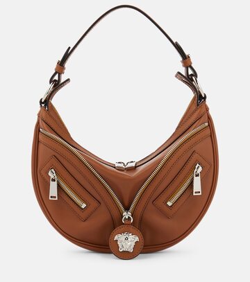 versace repeat small leather shoulder bag in brown