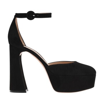 gianvito rossi platform unique heel logo-printed insole round toe buckled ankle strap in black