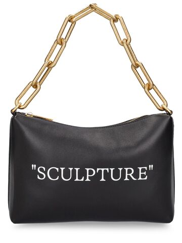 off-white quote leather clutch in black