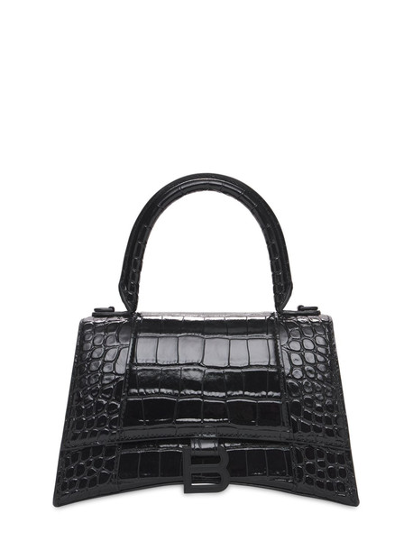 BALENCIAGA S Hourglass Croc Embossed Leather Bag in black