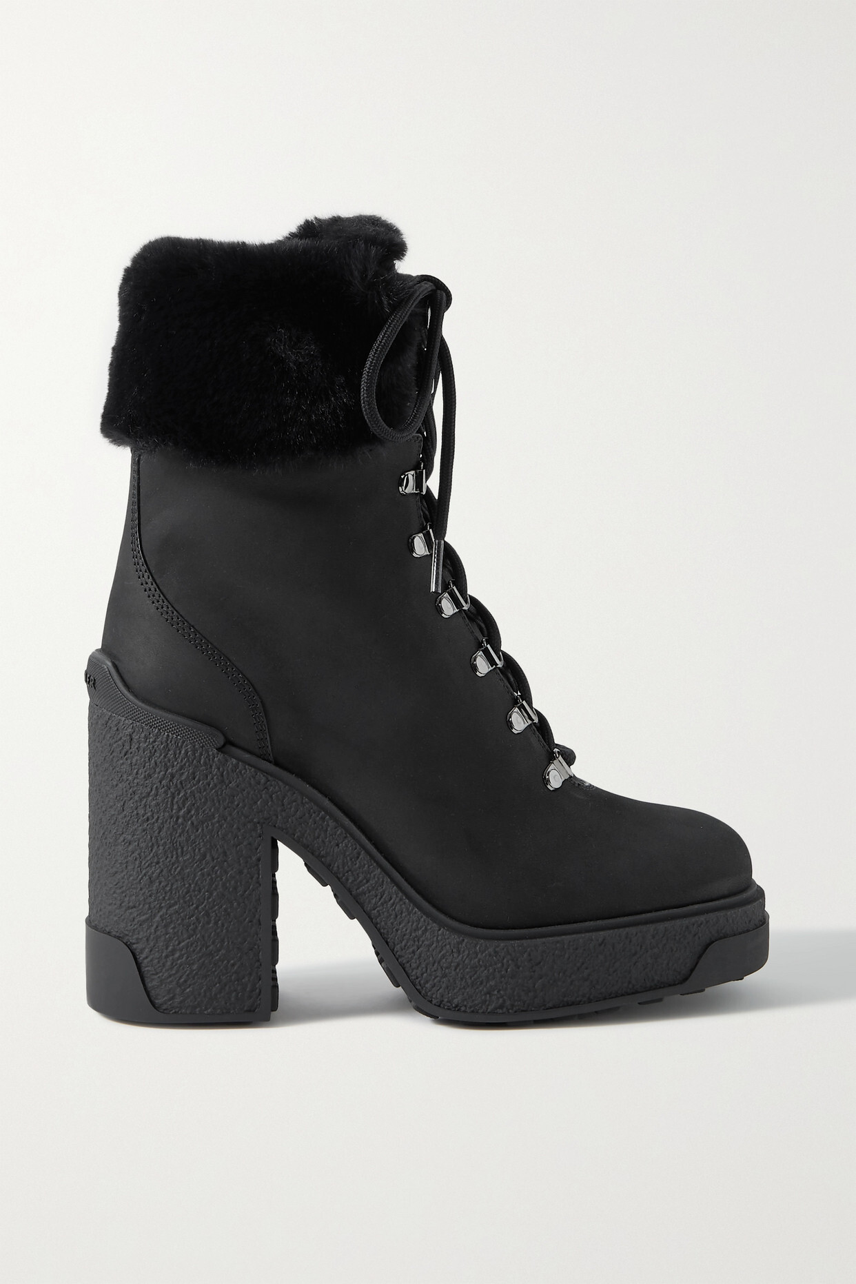 Moncler - Claudia Faux Fur-trimmed Nubuck Ankle Boot - Black
