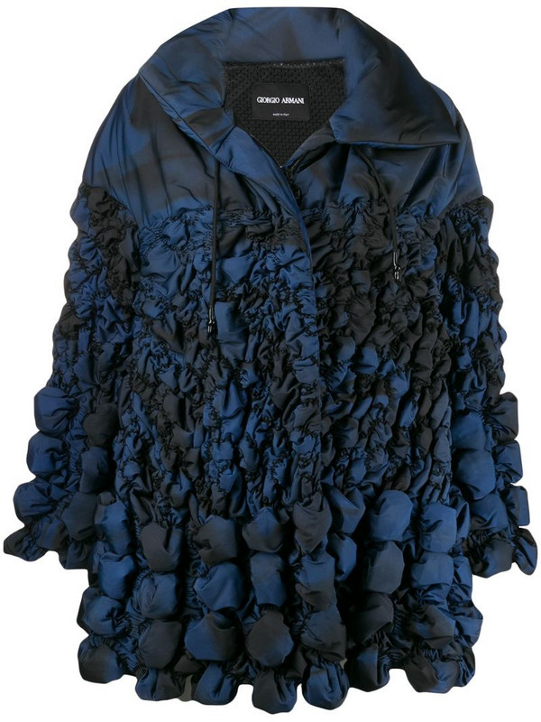 Giorgio Armani printed shirred shell coat in blue