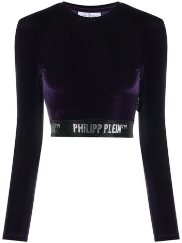 philipp plein embellished velvet crop top - purple