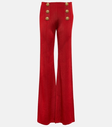 balmain high-rise flared knit pants in red