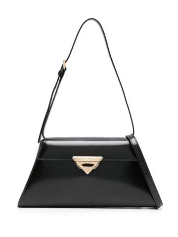 prada triangle-logo leather shoulder bag - black