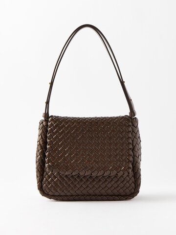 bottega veneta - cobble intrecciato-leather shoulder bag - womens - brown