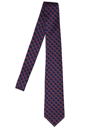gucci 7cm blonde silk tie in navy / red