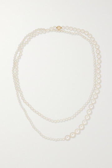 sophie bille brahe - grand peggy 14-karat gold pearl necklace - ivory
