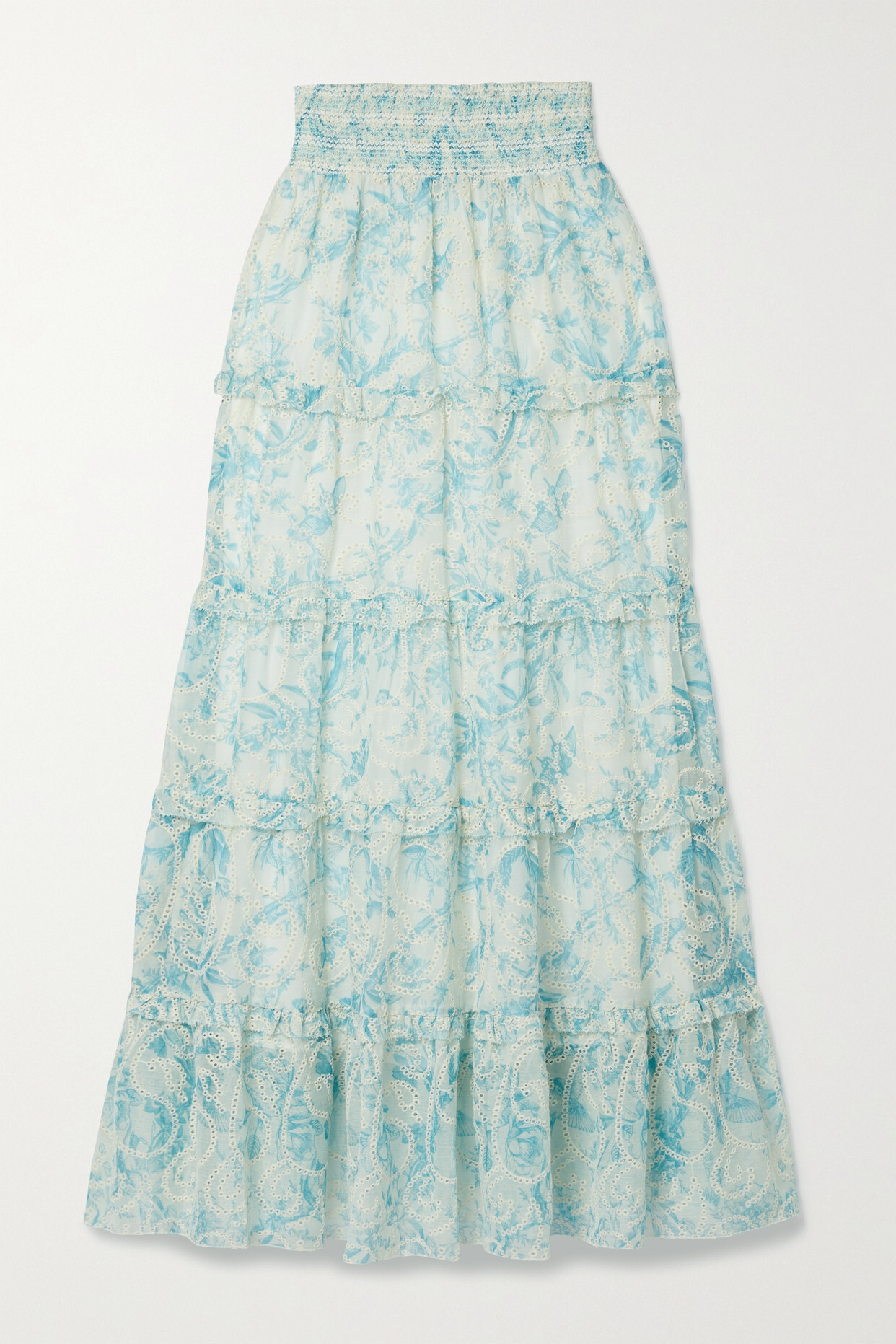 Alice + Olivia Alice + Olivia - Aisha Ruffled Tiered Printed Broderie Anglaise Voile Maxi Skirt - White
