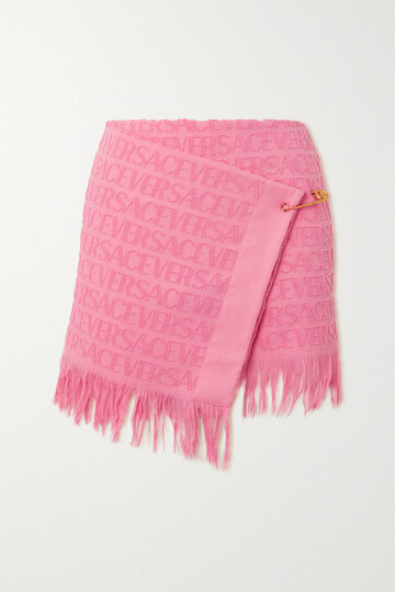 versace - + dua lipa embellished fringed flocked cotton-terry pareo - pink