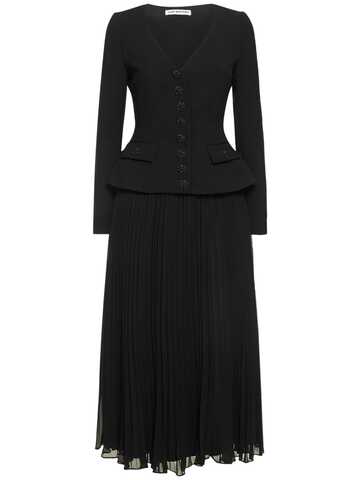 SELF-PORTRAIT Pleated Chiffon Bouclé Midi Dress in black