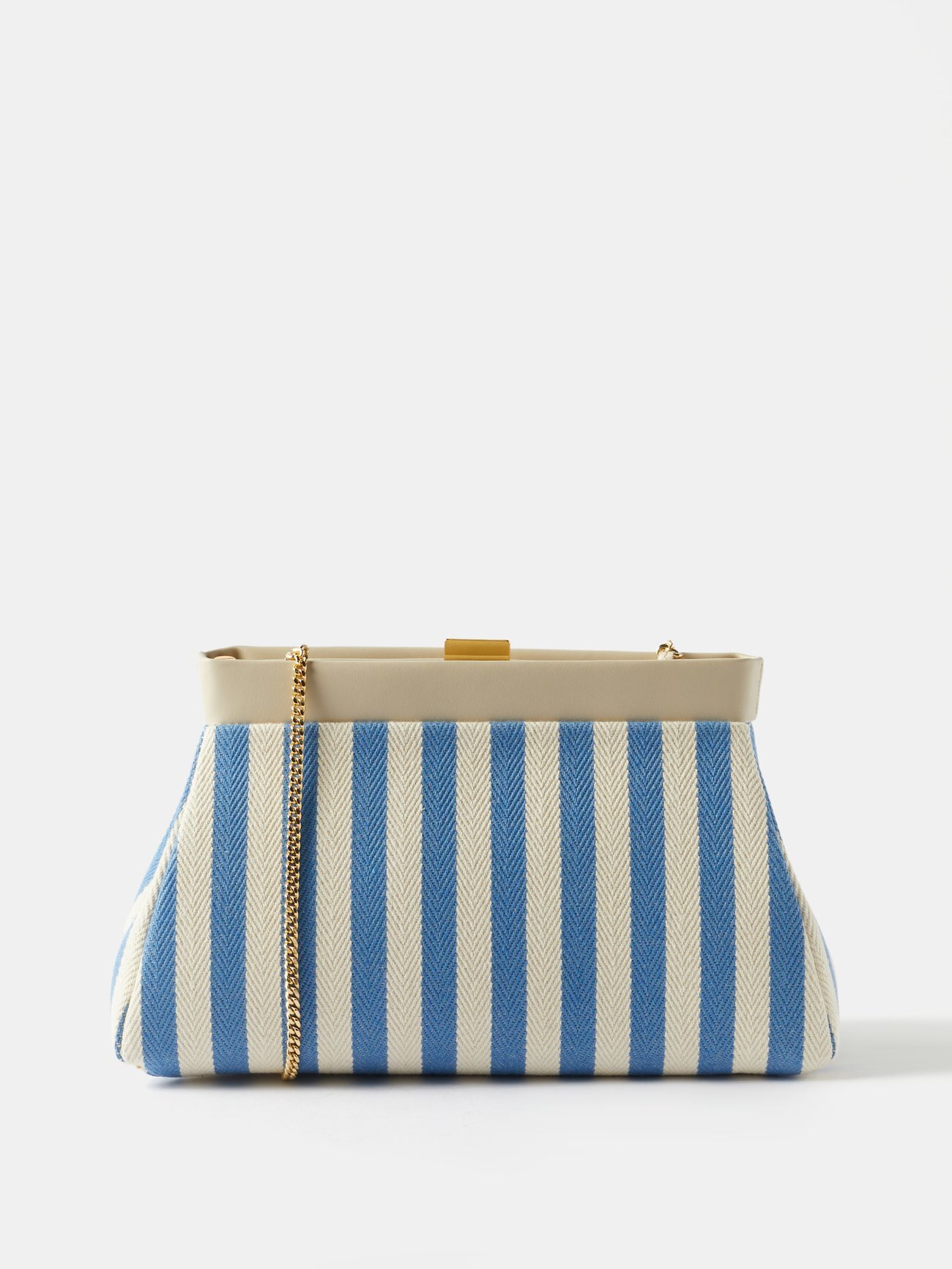 Demellier - Cannes Striped Canvas Clutch Bag - Womens - Blue Stripe