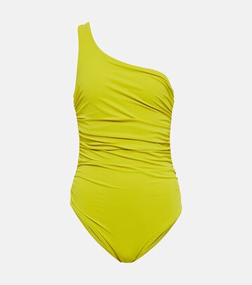 karla colletto one-shoulder ruched swimsuit in green