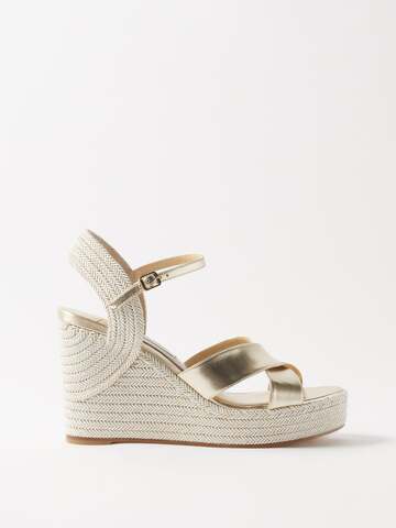 jimmy choo - dellena 100 metallic-leather wedge sandals - womens - white