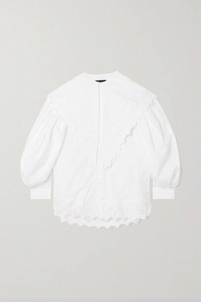 Simone Rocha - Broderie Anglaise-trimmed Cotton-poplin Mini Shirt Dress - White