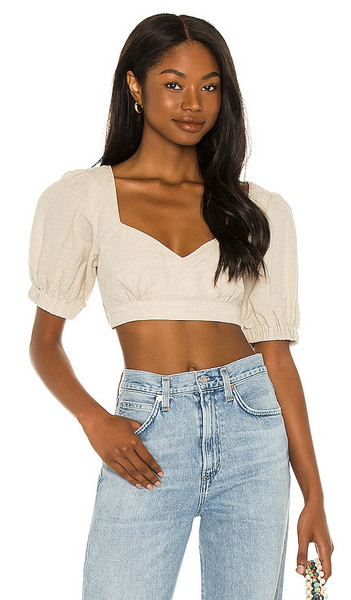 Suboo Cecile Linen Crop Top in Cream in natural