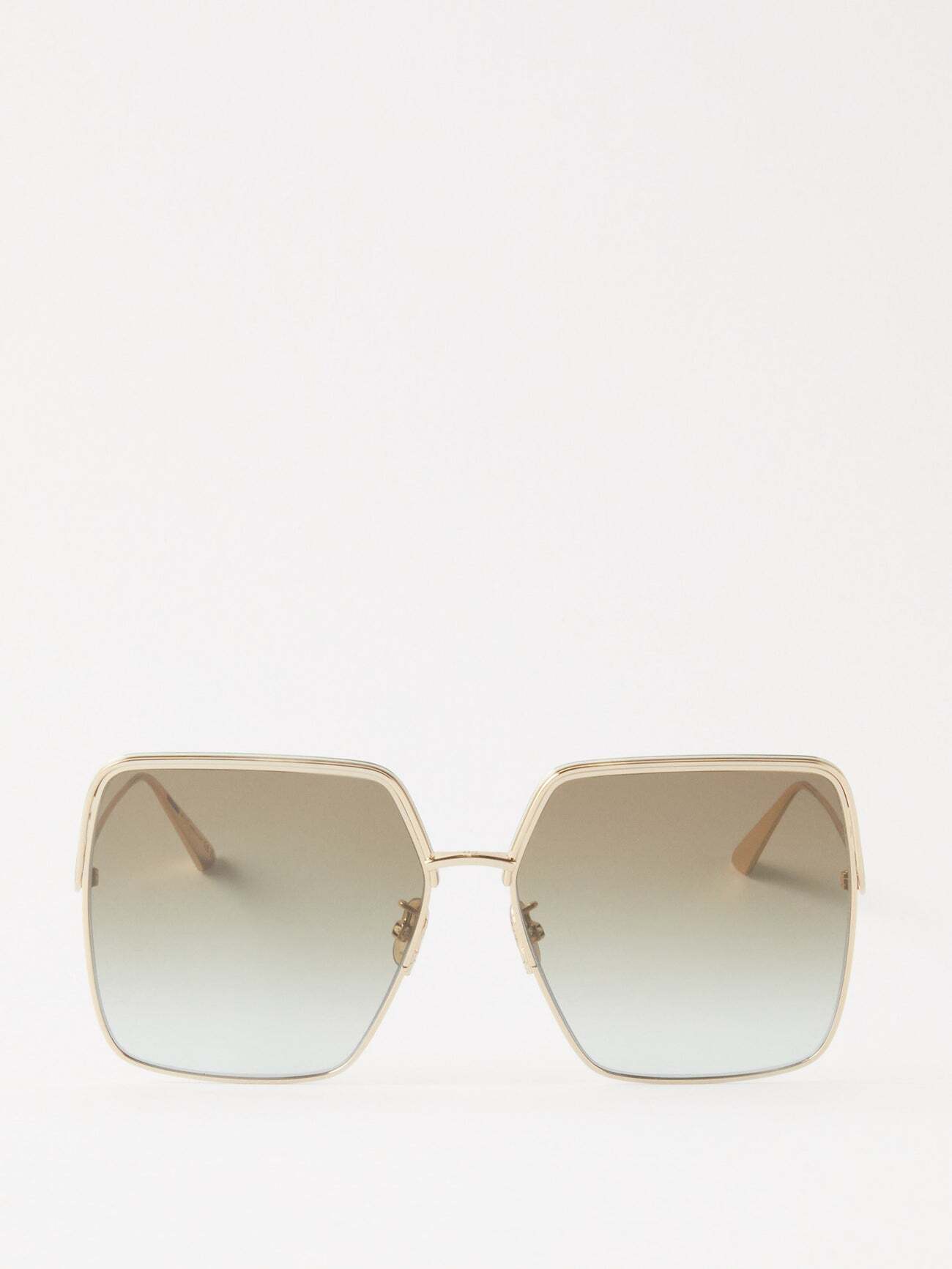 Dior - Everdior S1u Oversized Square Metal Sunglasses - Womens - Green Gold