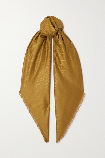 saint laurent - grand carré silk and wool-blend jacquard scarf - brown