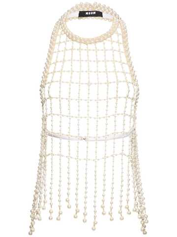 MSGM Faux Pearl Chain Top in white