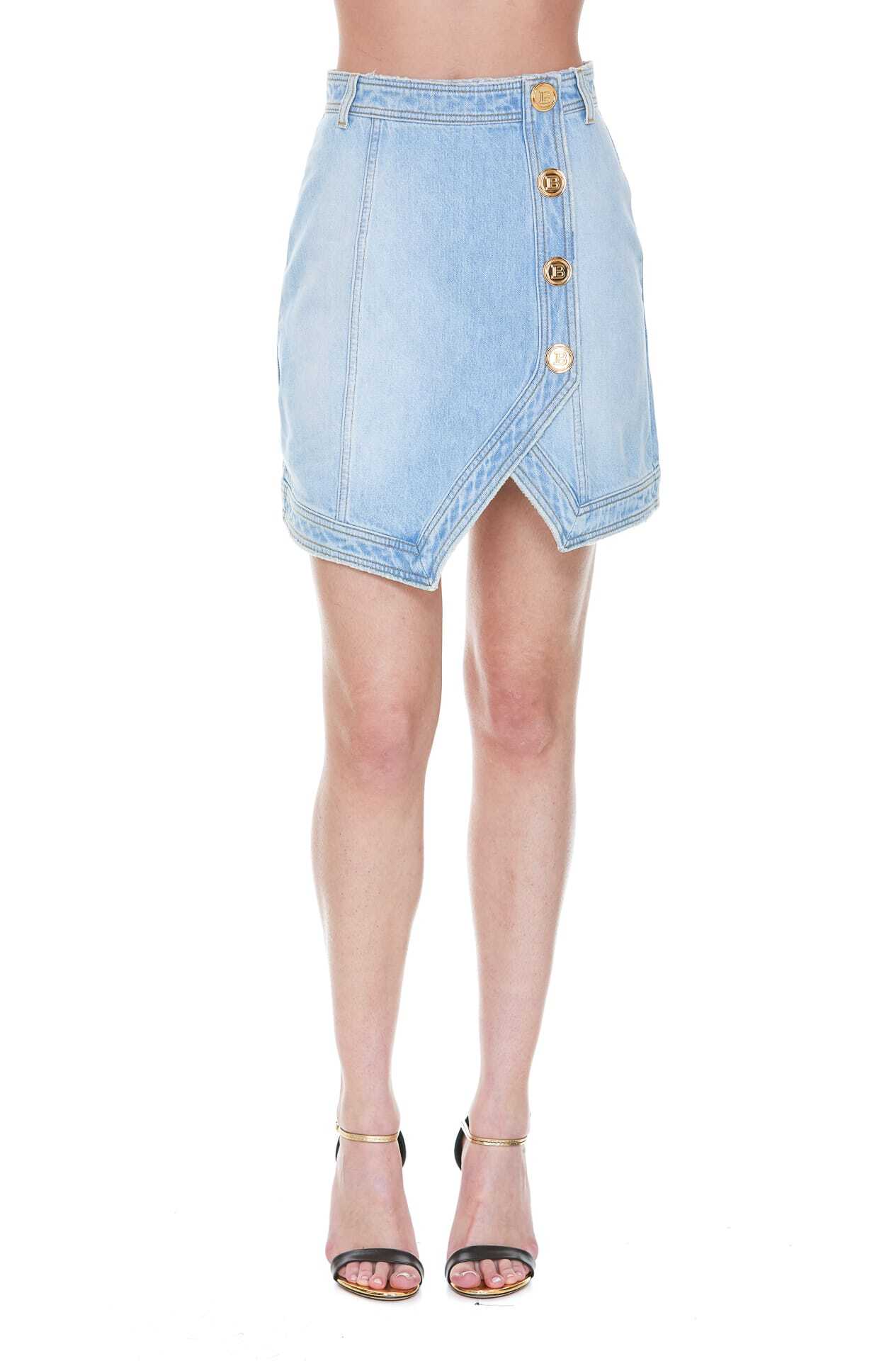 Balmain Asymetric Midi Denim Skirt in blue
