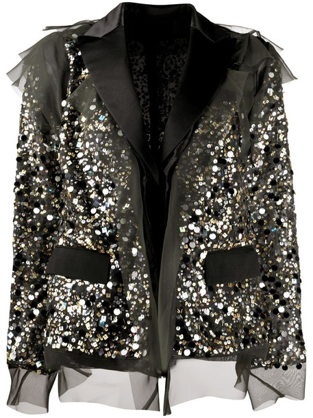 Sacai sequinned organdy deconstructed jacket in black