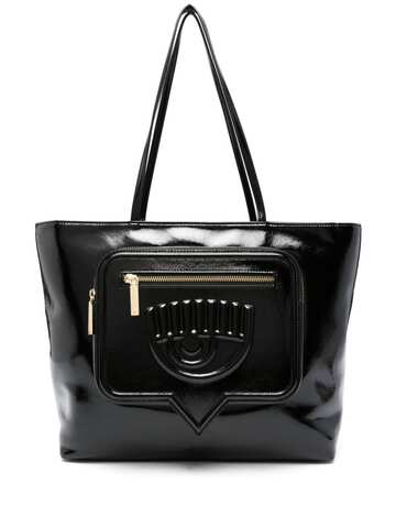 chiara ferragni eyelike logo-embossed faux-leather tote bag - black