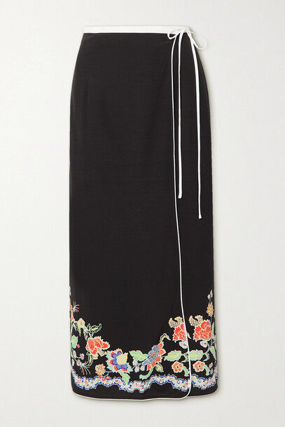 RIXO - Dylan Floral-print Crepe De Chine Midi Wrap Skirt - Black