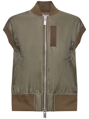 sacai sleeveless nylon zip-up jacket in taupe / grey