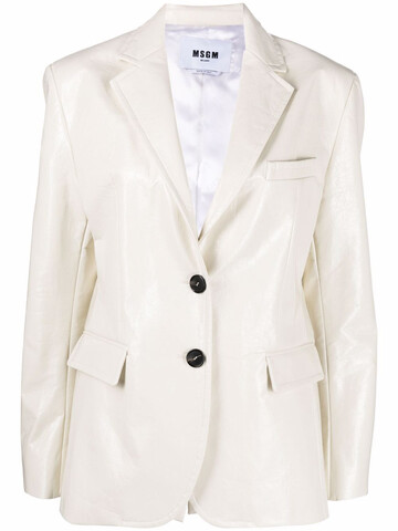 msgm crackle-effect eco leather blazer - white