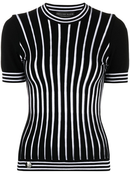 Philipp Plein intarsia-stripe short-sleeve jumper - Black