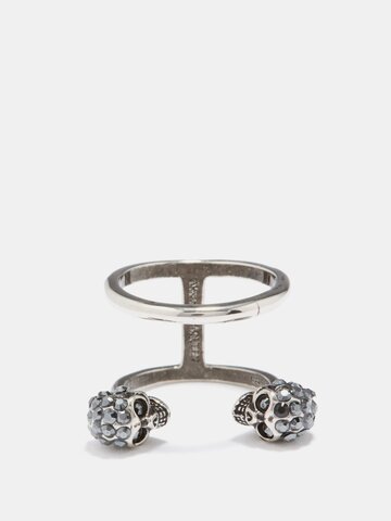 alexander mcqueen - skull crystal-embellished layered ring - womens - silver multi