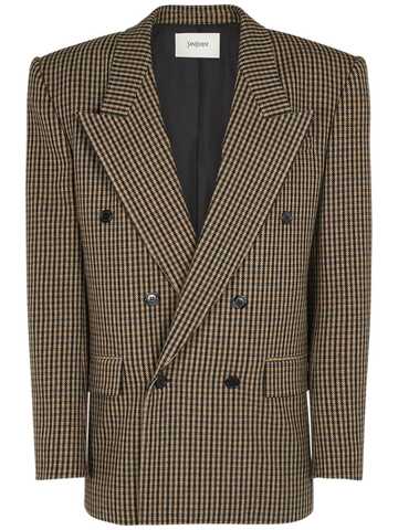 saint laurent double breast wool blend jacket in black / beige