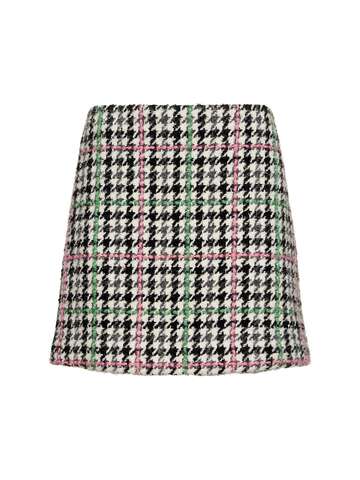 msgm plaid wool blend mini skirt in grey