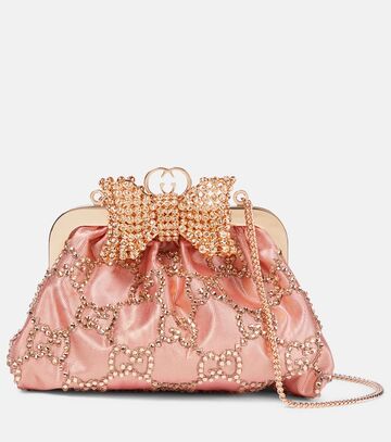 gucci bow small embellished satin clutch in pink