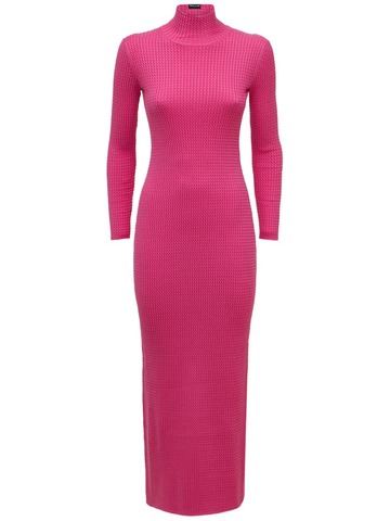 BALENCIAGA Fitted Wool Blend Knit Dress in pink