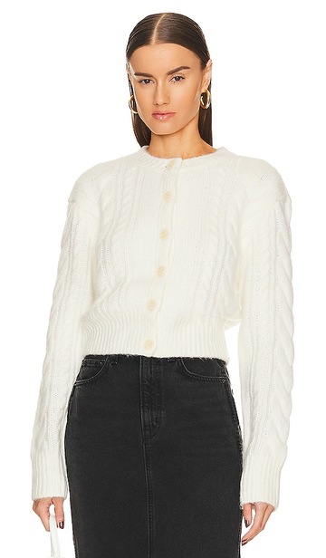 Helsa Lamis Cropped Cable Cardigan in Ivory in white