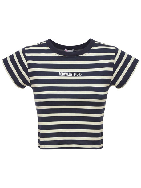RED VALENTINO Logo Cotton Jersey T-shirt in blue / ivory