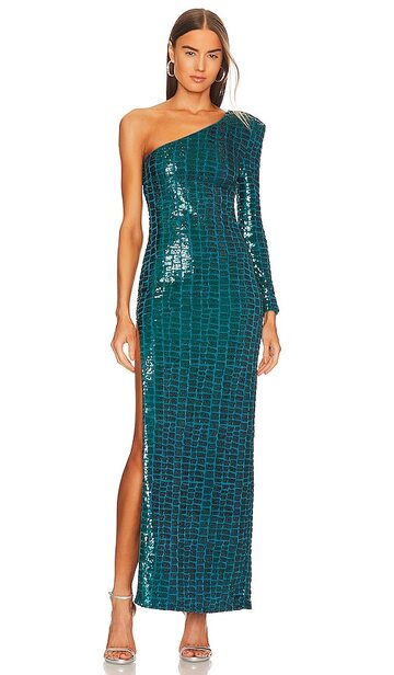 michael costello x revolve rumi gown in teal