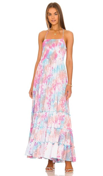 Tiare Hawaii Naia Maxi Dress in Baby Blue in turquoise / pink