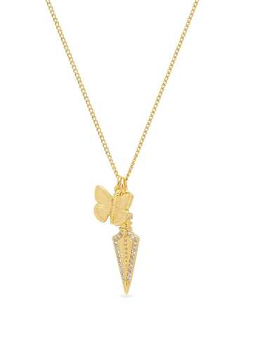nialaya jewelry dagger and butterfly pendant necklace - gold