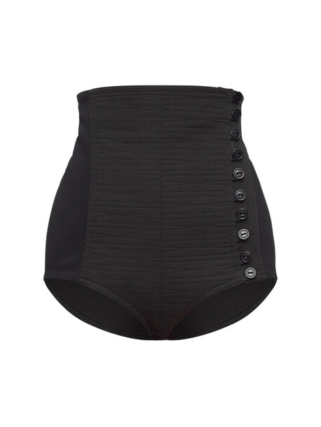 SAINT LAURENT High Waist Cotton & Silk Satin Shorts in noir